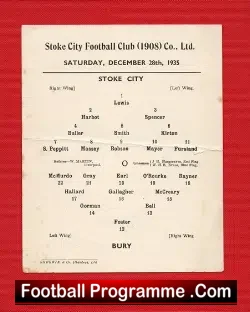 Stoke City v Bury 1935 – Old Programme 1930’s