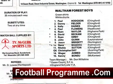 Sunderland v Waltham Forest Boys 1990 – David Beckham