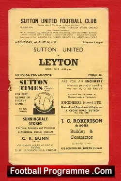 Sutton United v Leyton 1955 - football programme