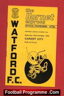Watford v Cardiff City 1970 - football programme