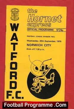 Watford v Norwich City 1970 - football programme
