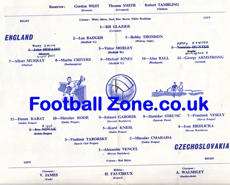 England v Czechoslovakia 1965 - Under 23's Match at Leeds Czech