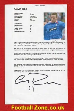 Glasgow Rangers Gavin Rae Autograph