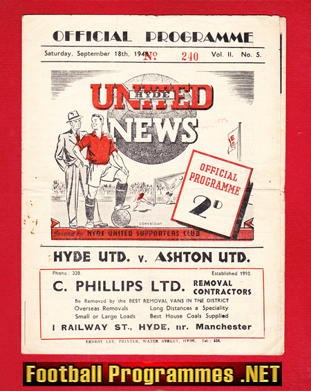 Hyde United v Ashton United 1948 – 1940s Football Progamme