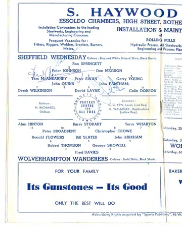 Sheffield United v Wolves 1963 - Multi Autographed Signed