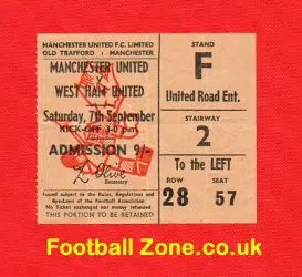 Manchester United v West Ham United 1968 - Football Ticket