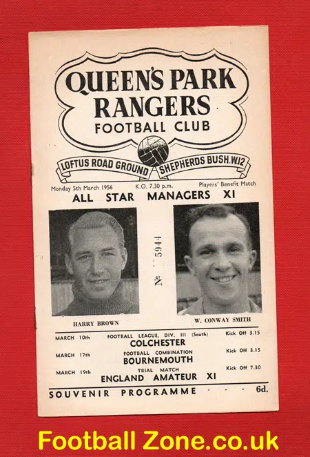 Harry Brown + W Conway Smith Testimonial Benefit Match QPR 1956
