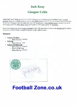 Glasgow Rangers Jack Keay Autograph 1970s