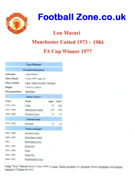Manchester United Lou Macari Signed Autograph
