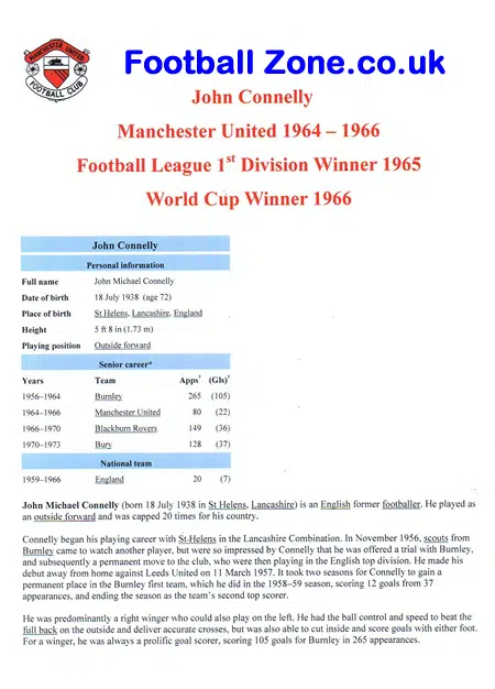 Manchester United John Connelly Autograph Signed 1960s