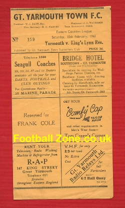 Great Yarmouth v Kings Lynn 1961 – Reserves Match