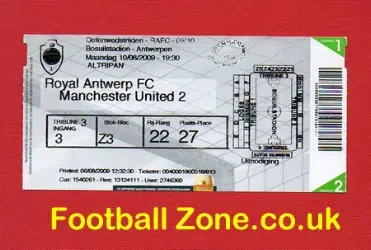 Royal Antwerp v Manchester United 2009 - Football Ticket Stub