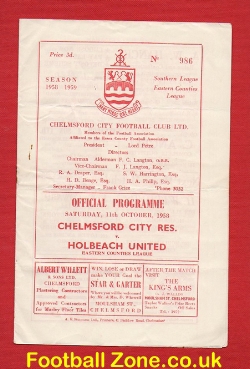 Chelmsford City v Holbeach United 1958 – Reserves Match