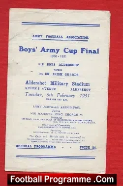 Aldershot Boys Army v Irish Guards 1951 – Army Football
