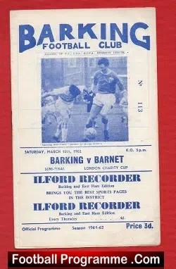 Barking v Barnet 1962 – London Charity Cup Match