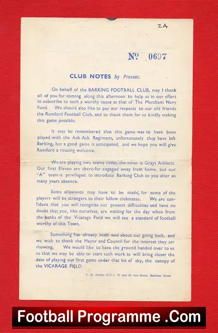 Barking v Romford 1945 – A Team