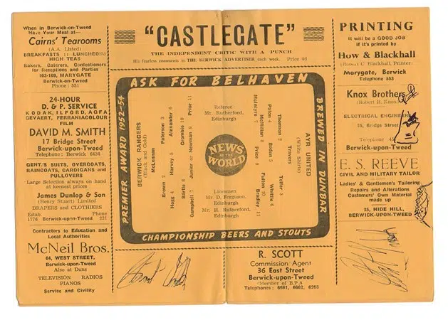 Berwick Rangers v Ayr United 1957 – Signed