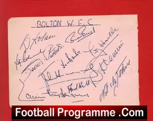 Bolton Wanderers FA Cup Winning Team Autographs + 1958 - football programme