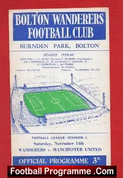 Bolton Wanderers v Manchester United 1959 - football programme