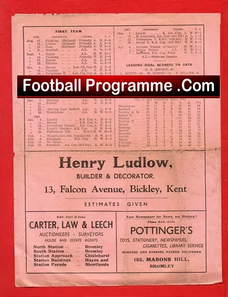 Bromley v Hitchin Town 1947