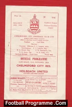 Chelmsford City v Holbeach United 1958 – Reserves Match