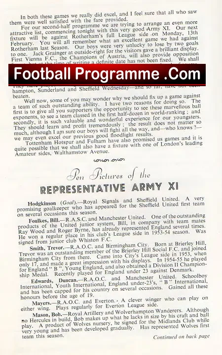 Crystal Palace v Army 1956 – Inc RAOC Duncan Edwards