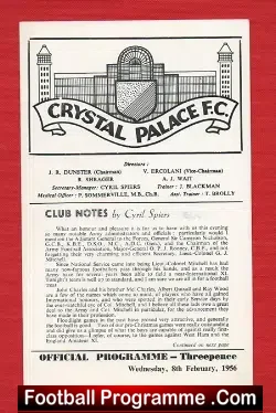 Crystal Palace v Army 1956 – Inc RAOC Duncan Edwards