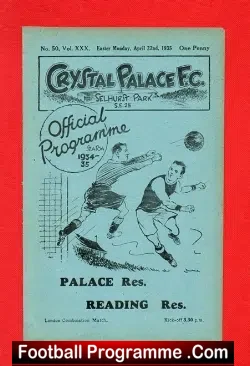 Crystal Palace v Reading 1935 – Pre War Football Programme