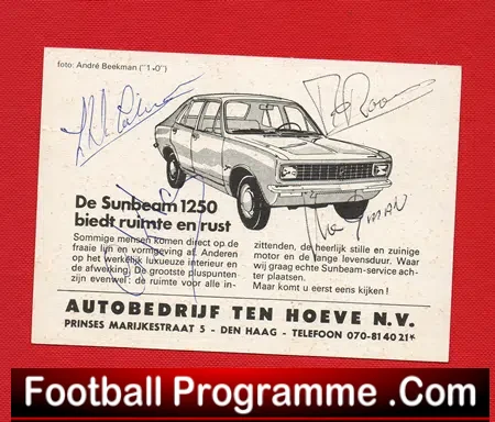 Den Haag Football Team Card Signed 1971/72 – Netherlands Holland