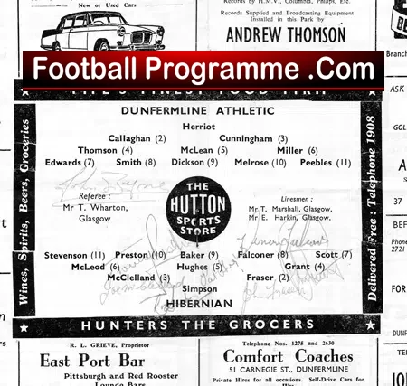 Dunfermline Athletic v Hibernian Hibs 1962 – Multi Autographed Signed