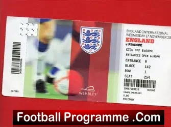 England v France 2010 – Full Unused Football Ticket