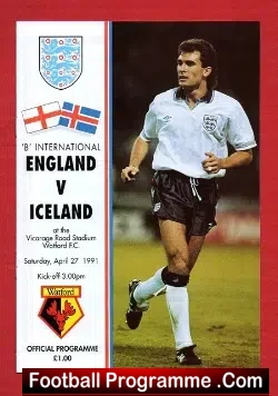 England v Iceland 1991 – at Watford + Paul Ince