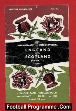 England v Scotland 1961 - U23 at Middlesbrough + Bobby Moore