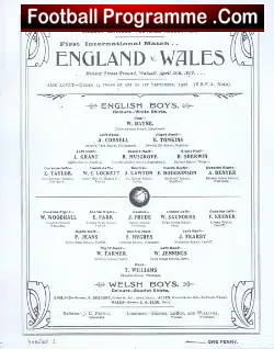 England v Wales 1907 – Schollboys At Walsall – First Match