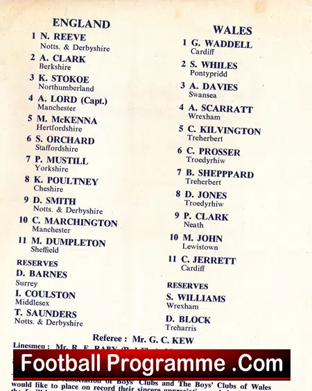 England v Wales 1968 – Boys Match at Elland Road Leeds