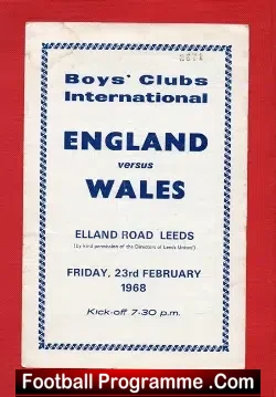 England v Wales 1968 – Boys Match at Elland Road Leeds