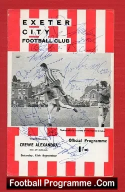 Exeter City v Crewe Alexandra 1970 - Multi Autographed Signed - football programme