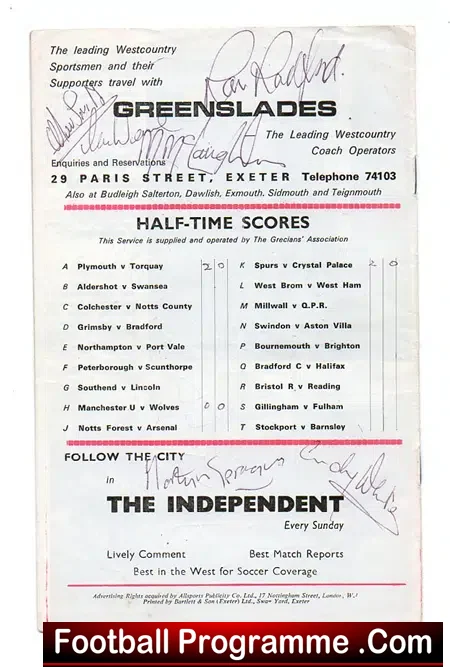 Exeter City v Newport County 1969 – Multi Autographed Signed