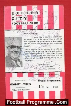 Exeter City v Newport County 1969 – Multi Autographed Signed