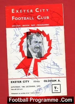 Exeter City v Oldham Athletic 1970 - Multi Autographed SIGNED - football programme