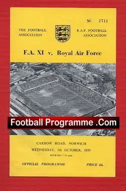 FA XI v Royal Air Force RAF at Norwich 1959