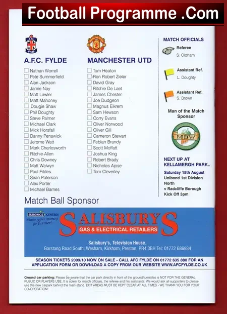 Fylde v Manchester United 2009 – Pre Season Friendly Match