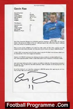 Glasgow Rangers Gavin Rae Autograph - football programme