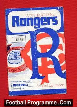 Glasgow Rangers v Motherwell 1974 - Signed Autographed - football programme