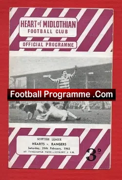 Heart Of Midlothian v Glasgow Rangers 1962 - football programme