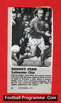Leicester City Rodney Fern Autograph Picture - football memorabilia