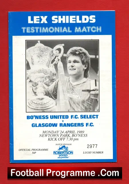 Lex Shields Testimonial Benefit Match Glasgow Rangers 1989 - football programme