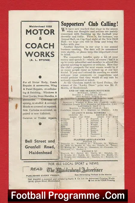 Maidenhead United v Edgware Town 1949