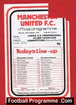 Manchester United v Blackburn Rovers 1978 - Youth Cup - October - football programme