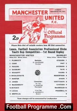Manchester United v Blackburn Rovers 1977 - Youth Cup - football programme